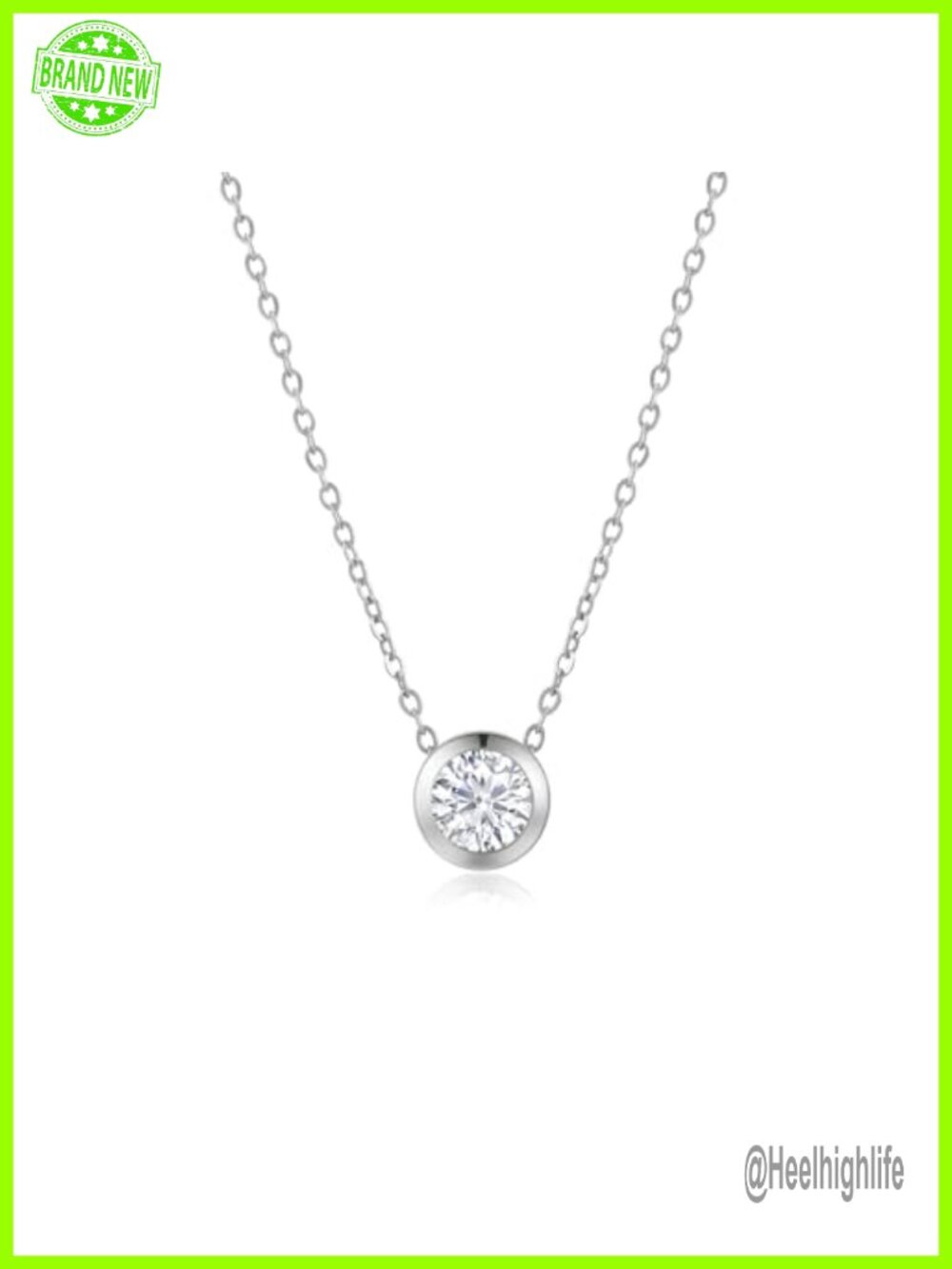 14K White Gold Bezel Set 0.25 Ct Lab Grown Diamond Pendant Necklace Adjustable